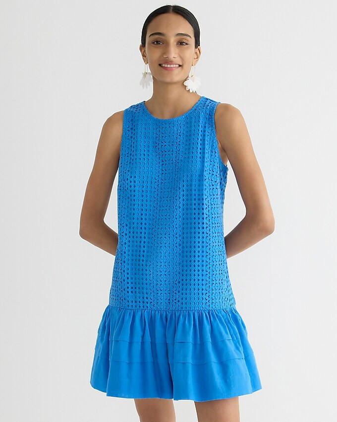 Pleated-hem shift dress in eyelet | J. Crew US