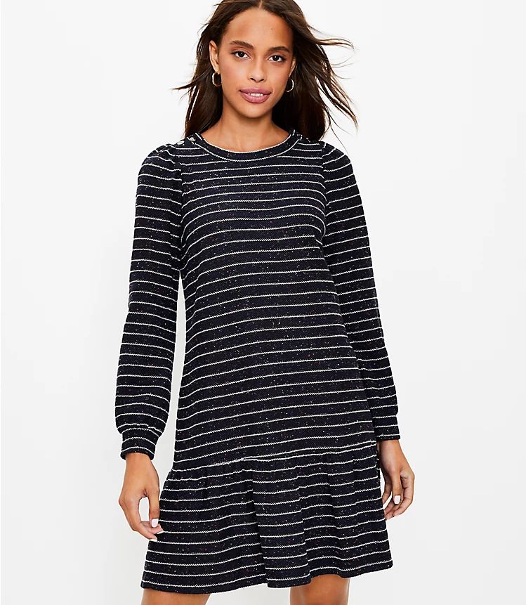 Striped Shoulder Button Ruffle Dress | LOFT