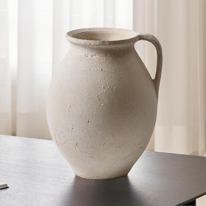 LB2 White Ceramic Large Vase, 11.2" Tall Zen Style Vase, Terra Cotta Pitcher, Distressed Farmhous... | Amazon (US)