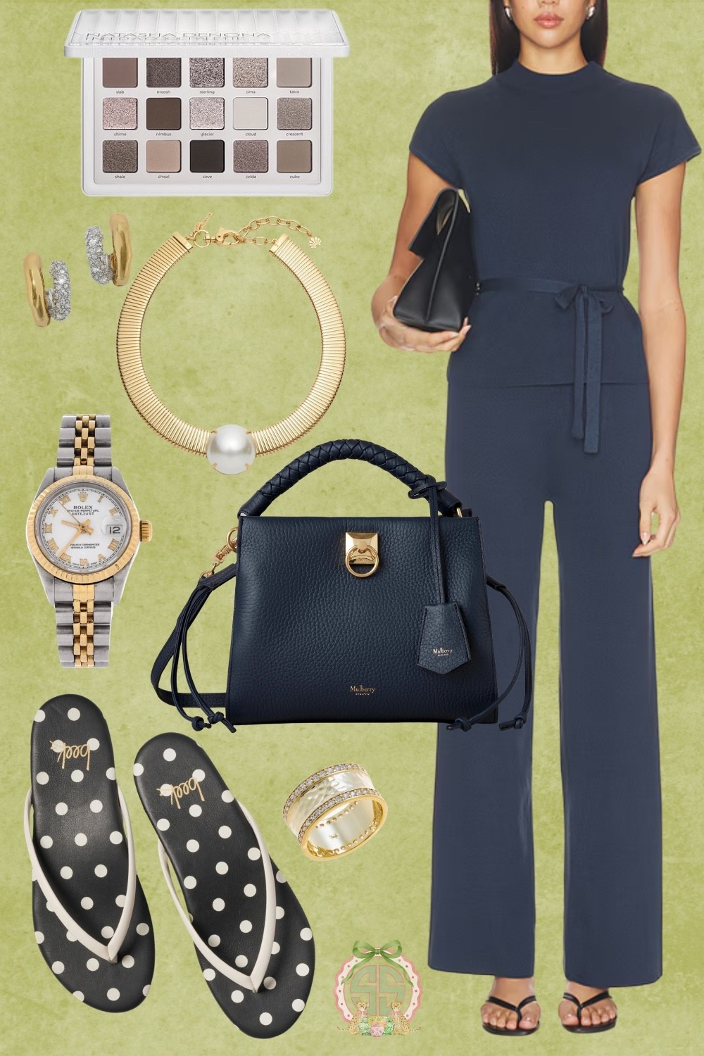 Classic navy with a playful little twist 💙 This navy wide-leg outfit paired with black and cream polka dot sandals is giving effortless Southern style! A structured Mulberry handbag, pearl statement necklace, mixed-metal hoop earrings, and a two-tone watch pull everything together.

Love this polished yet relaxed look for lunch dates, casual Fridays, or a weekend getaway. Add a gold statement ring and a soft, neutral eye with the Natasha Denona palette for the finishing touch. Shop the look below! ✨

Navy outfit inspiration • wide-leg pants • elevated casual outfits • transitional fall style • polka dot sandals • pearl jewelry • mixed-metal accessories • Mulberry bag • neutral eyeshadow palette • classic women’s style

#LTKStyleTip #LTKOver40 #LTKSeasonal

#LTKgrwm #LTKootd #LTKmomlife