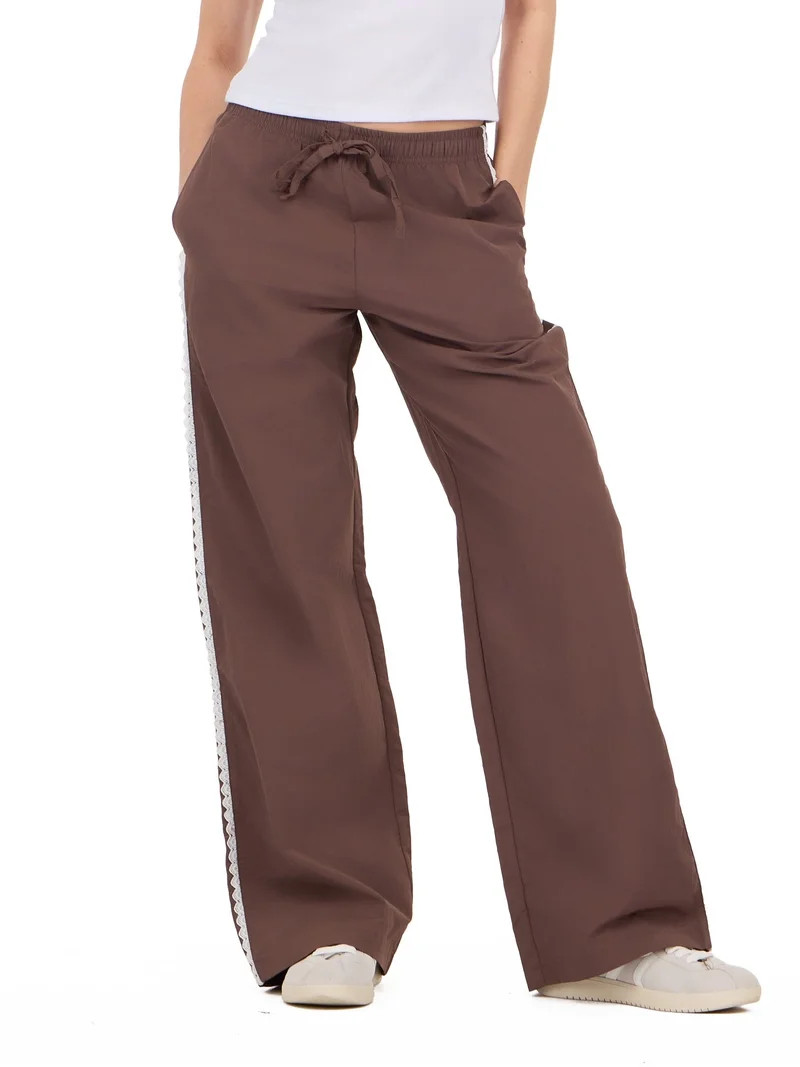 Forever 21 Women's Nylon Wide Leg Pant with Lace Trim, Sizes XS-XL | Walmart (US)