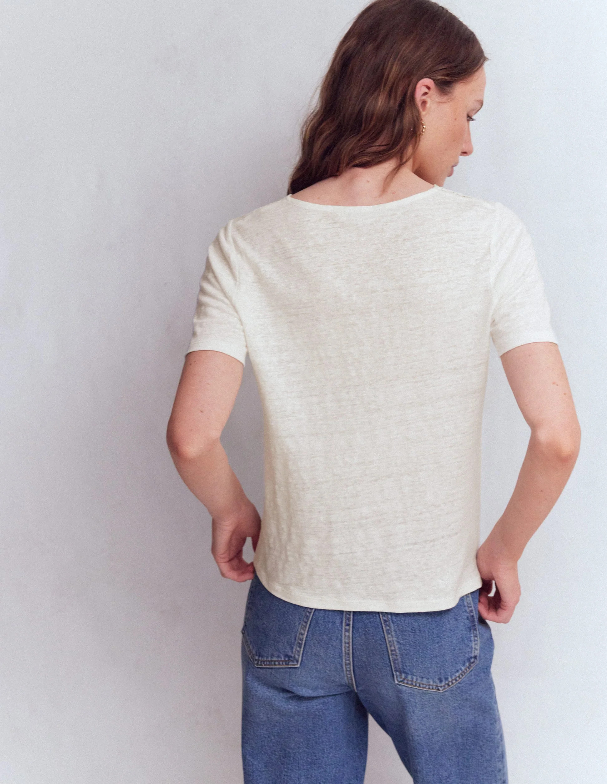 Tara Lace Trim Linen T-shirt-Coconut Milk | Boden (US)