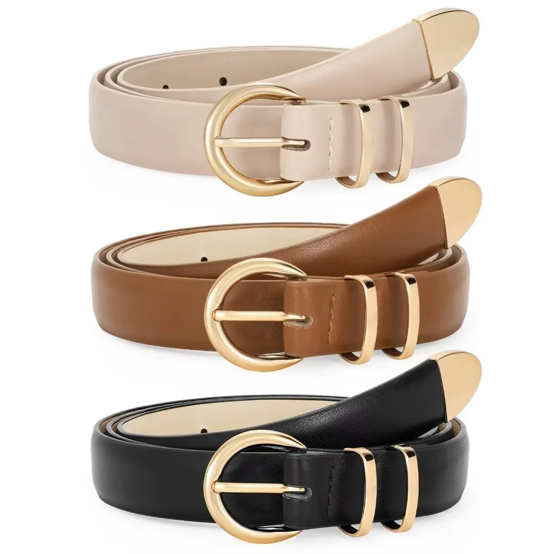 WHIPPY Women's Skinny Leather Belts for Jeans Dresses Ladies Black Brown Belts 3 Pack | Walmart (US)