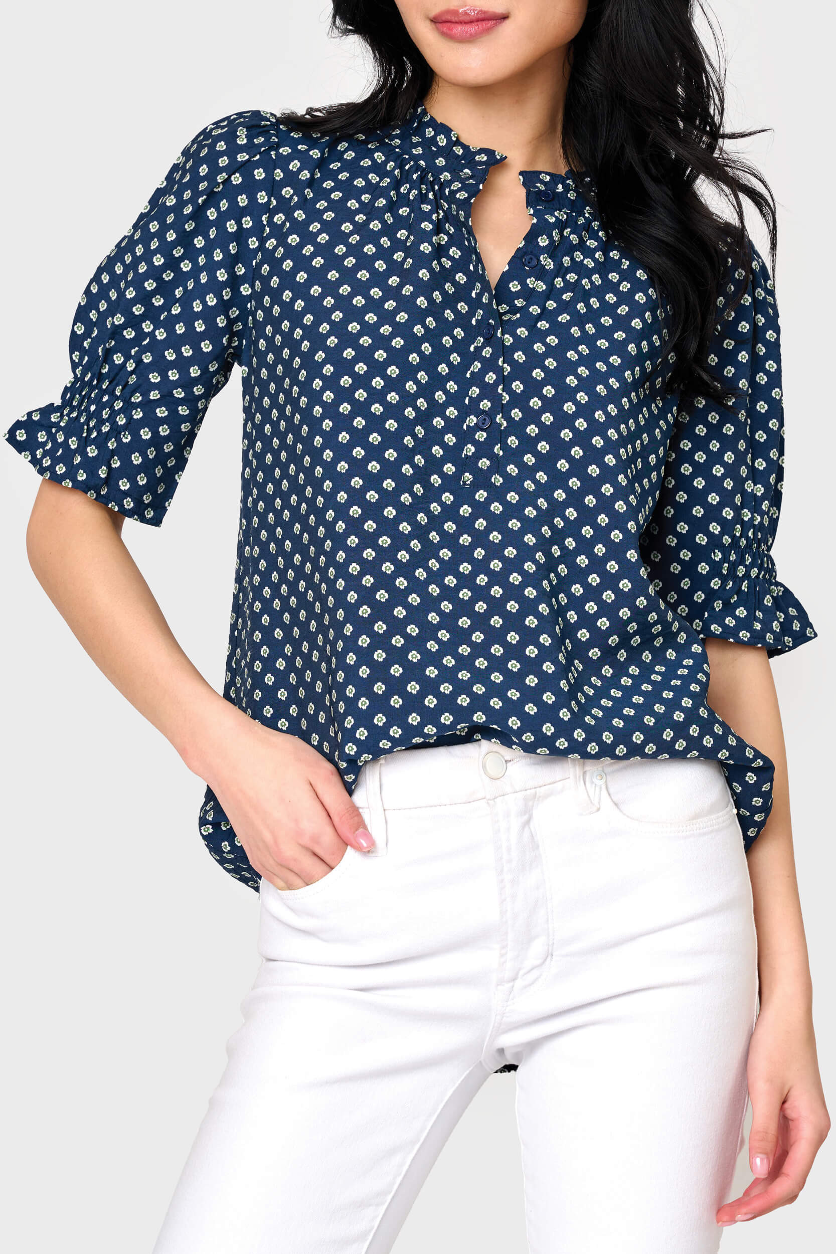 Dianthus Henley Puff Sleeve Blouse | Gibson