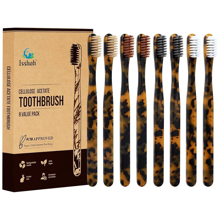 Biodegradable Eco-Friendly Cellulose Acetate Toothbrushes - 8 Count | Amazon (US)
