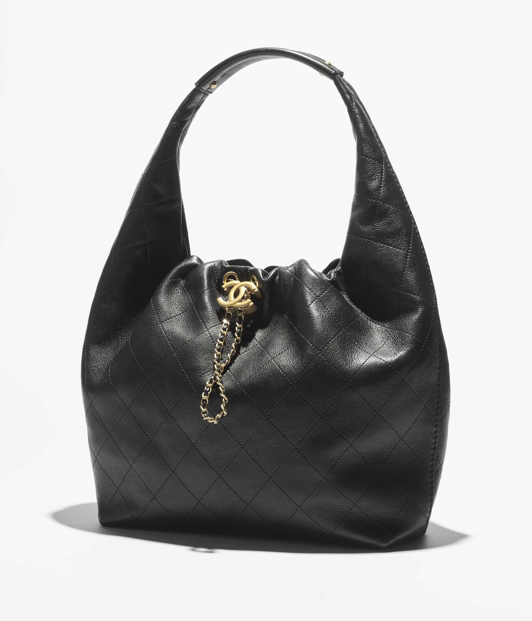 Large hobo bag, Calfskin & gold-tone metal, black — Fashion | CHANEL | Chanel, Inc. (US)