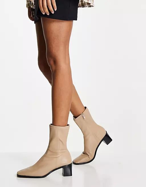 & Other Stories leather heeled boots in beige | ASOS (Global)