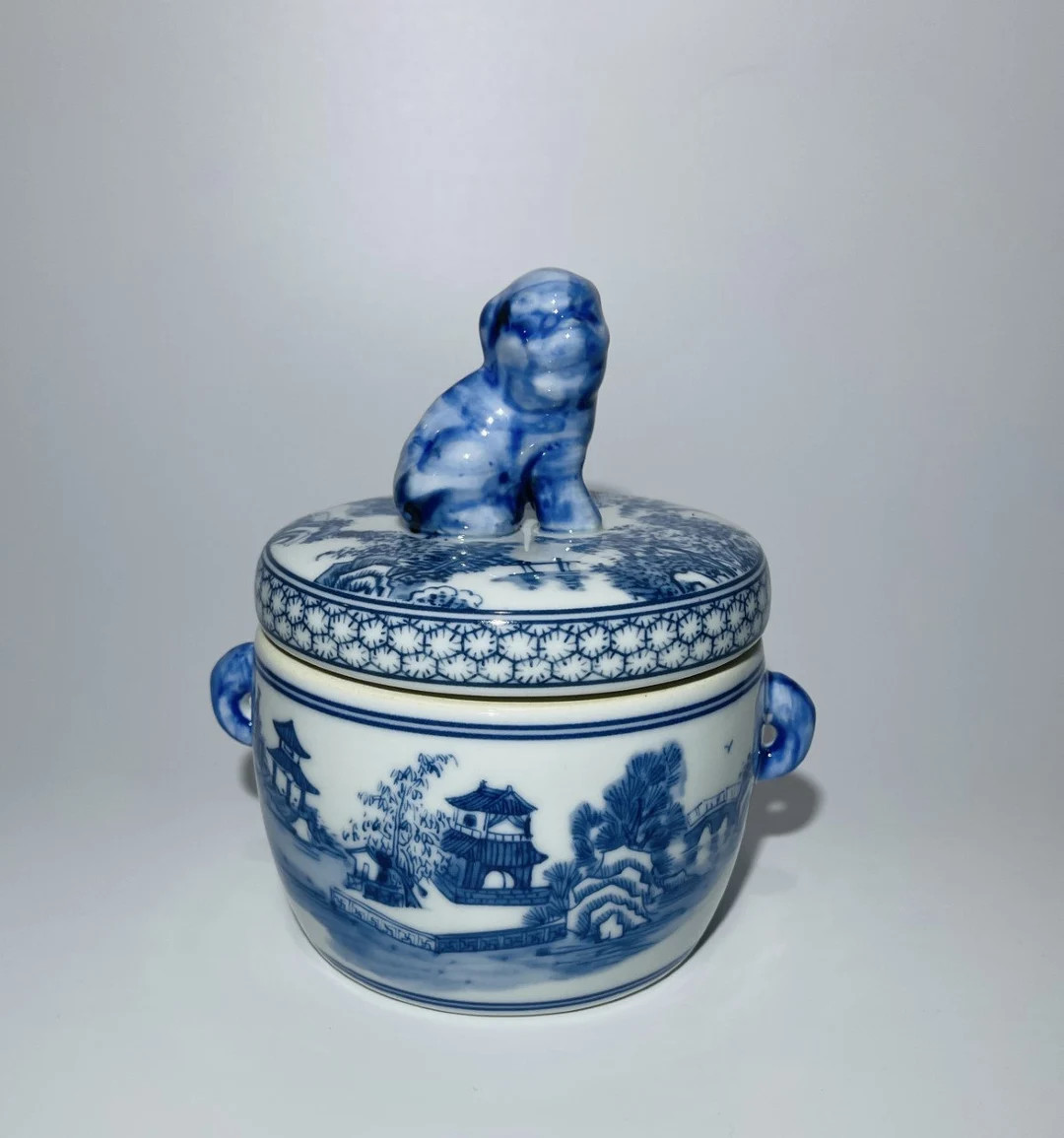 Blue and White Blue Porcelain Canister Foo Dog Top 7" - Etsy | Etsy (US)
