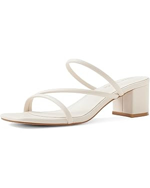 Shoe'N Tale Strappy Heels For Women Low Chunky Block Heel Heeled Sandals Square Open Toe Slip On ... | Amazon (US)