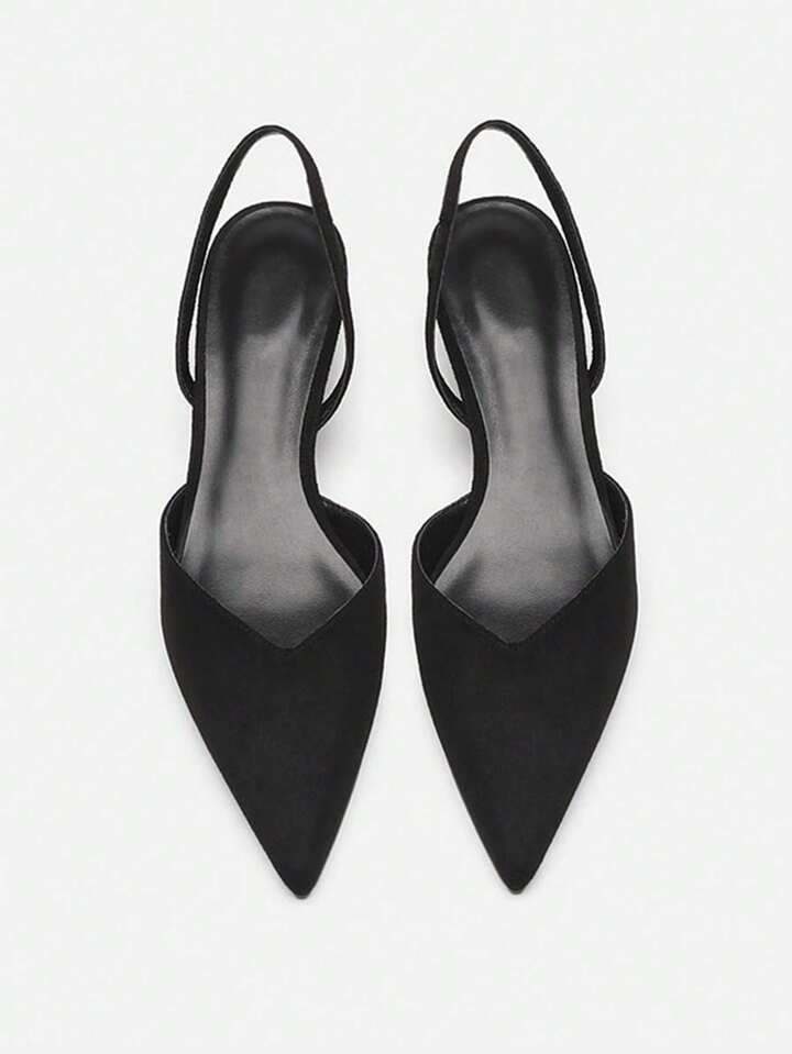 Women Pointed Toe High Heel Pumps, Suede And Glossy Leather, Chunky Heel, Backless, Commuting & C... | SHEIN