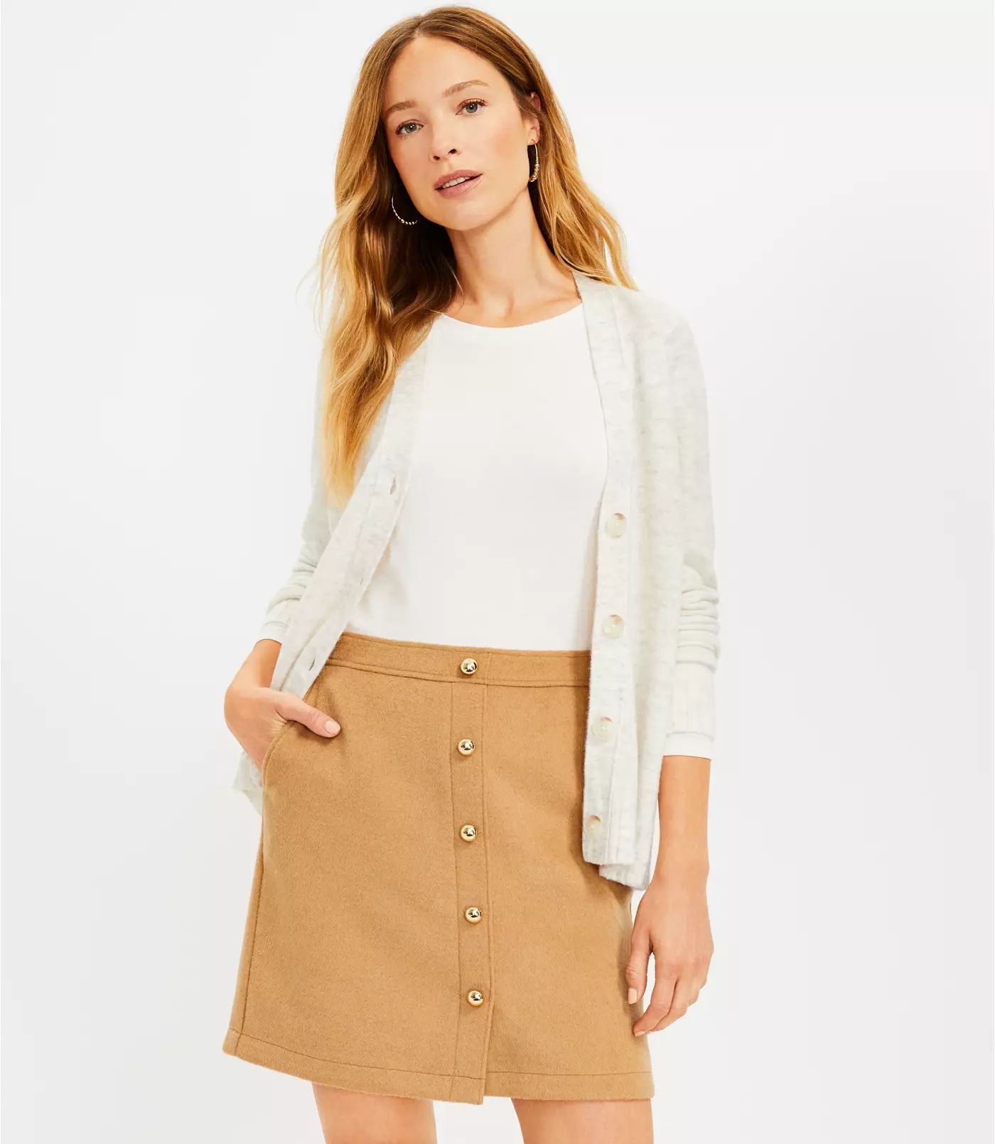 Wooly Button Pocket Skirt | LOFT