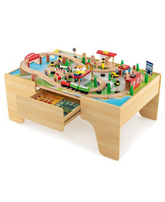 GIVIMO 84-Piece Wooden Train Set with Reversible and Detachable Tabletop - Macy's | Macy's