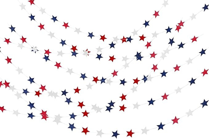 8 Strands Patriotic Star Streamers Banner Garland Red White Blue for 4th of July Memorial Day Ind... | Amazon (US)