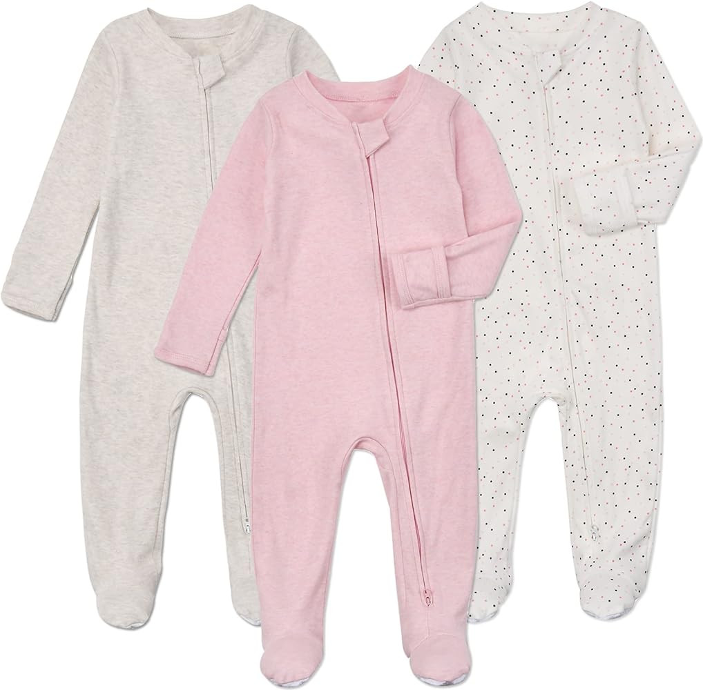 Aablexema Baby Footie Pajamas with Mittens - 3 Pcs Infant Girls Boys Footed Sleeper Newborn Cotto... | Amazon (US)