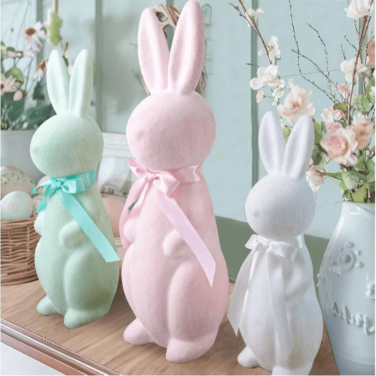 Easter Decorations - 3 Pack Pastel Flocked Bunny Kit - Spring Table Centerpieces Indoor Decor - B... | Walmart (US)