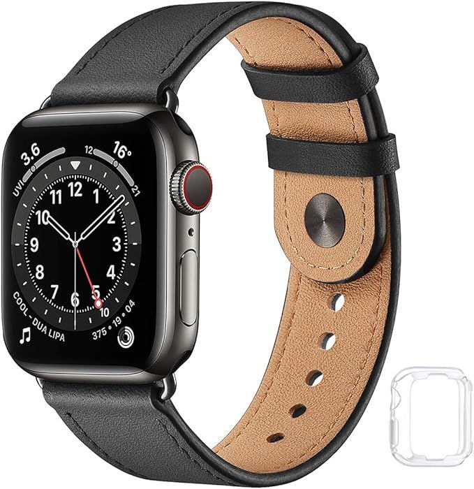 Leather Band Compatible with Apple Watch Bands 44mm 42mm 40mm 38mm, Genuine Soft Leather Replacem... | Amazon (US)