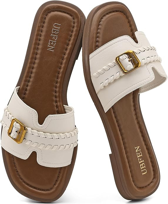 UBFEN Women's Square Toe H-Strap Slide Sandals Trendy Comfortable Summer Flat Sandals for Casual,... | Amazon (US)