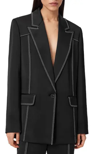 AllSaints Theah Topstitch Blazer in Black at Nordstrom Rack, Size 4 Us / 8 Uk | Nordstrom Rack