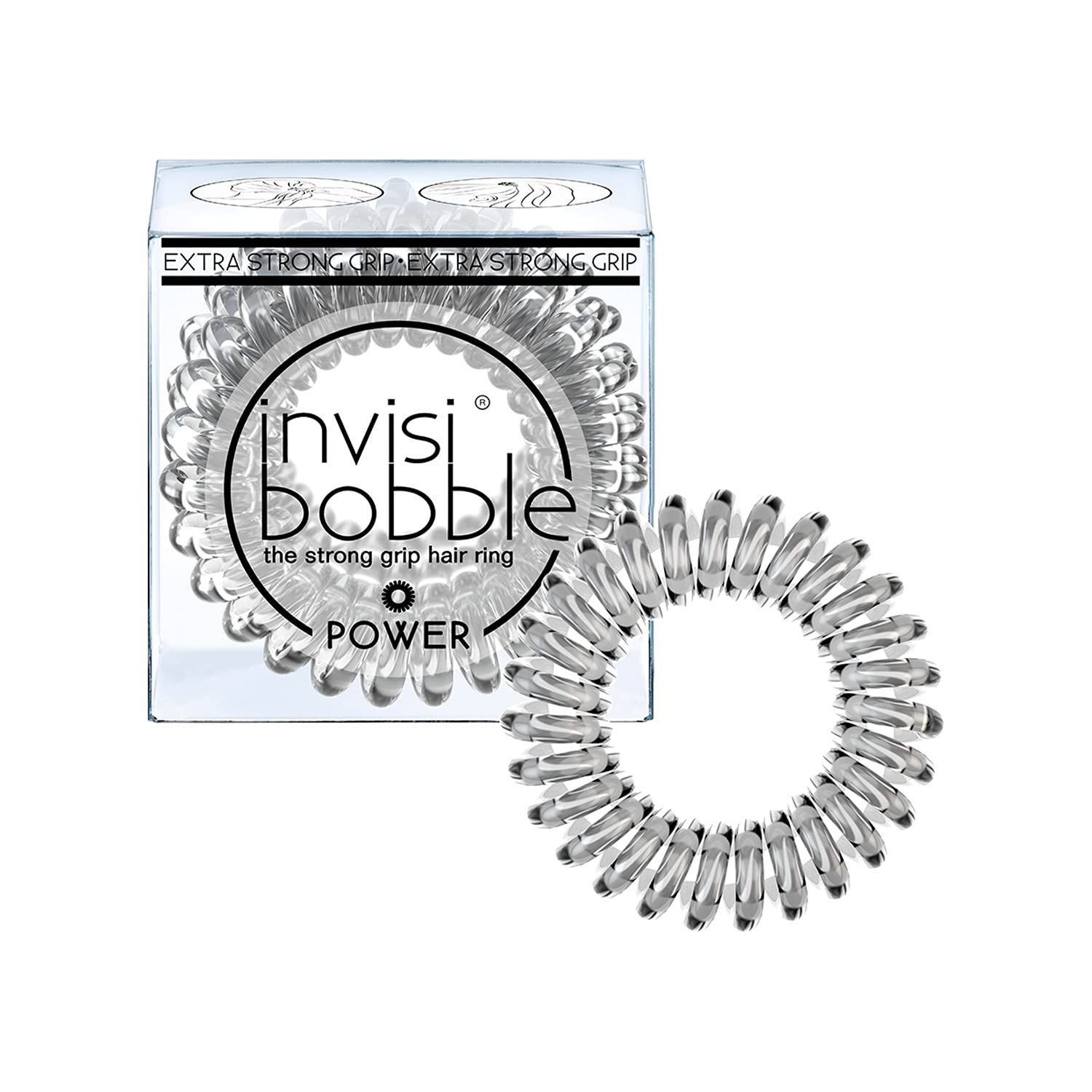 invisibobble Power Traceless Spiral Hair Ties - Pack of 3 Crystal Clear - Strong Elastic Grip Coil H | Amazon (US)