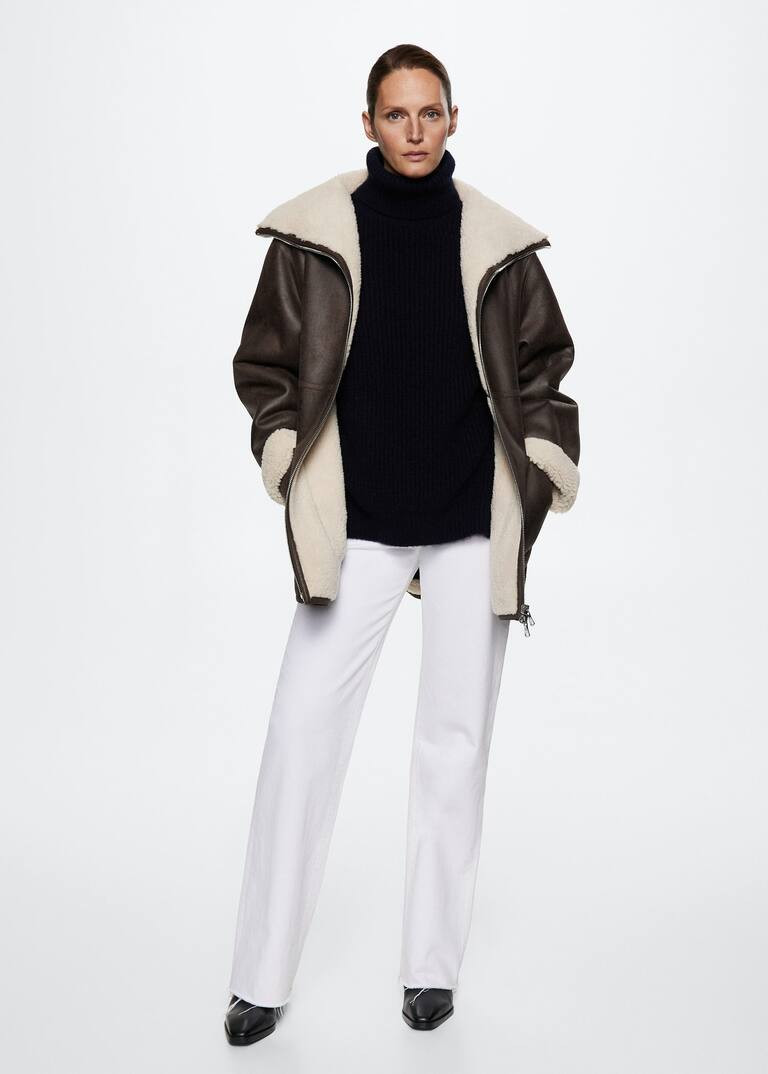 Faux shearling lining coat -  Women | Mango USA | MANGO (US)