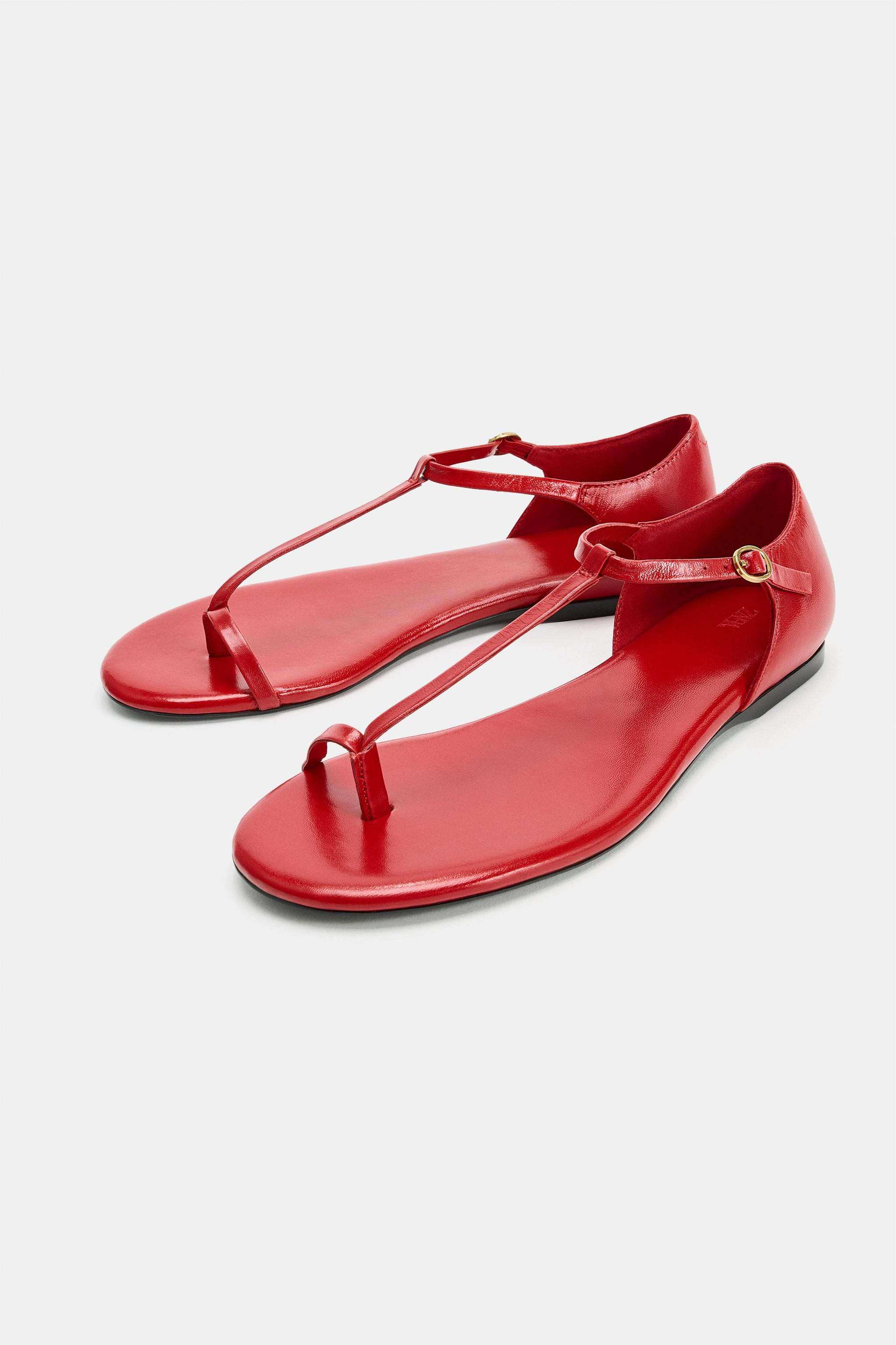 STRAPPY LEATHER FLAT SANDALS | Zara US