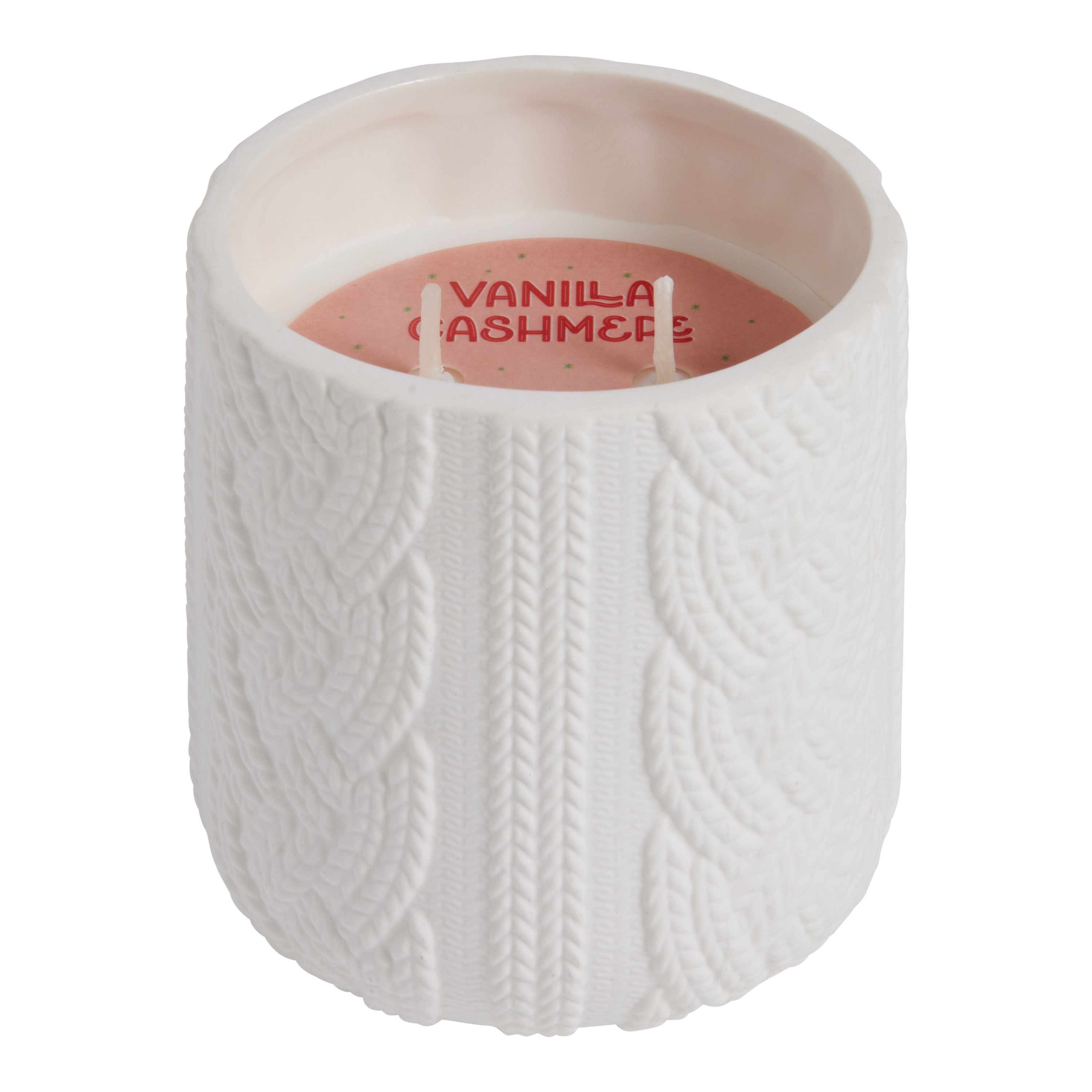 White Cable Knit Vanilla Cashmere Scented Candle | World Market