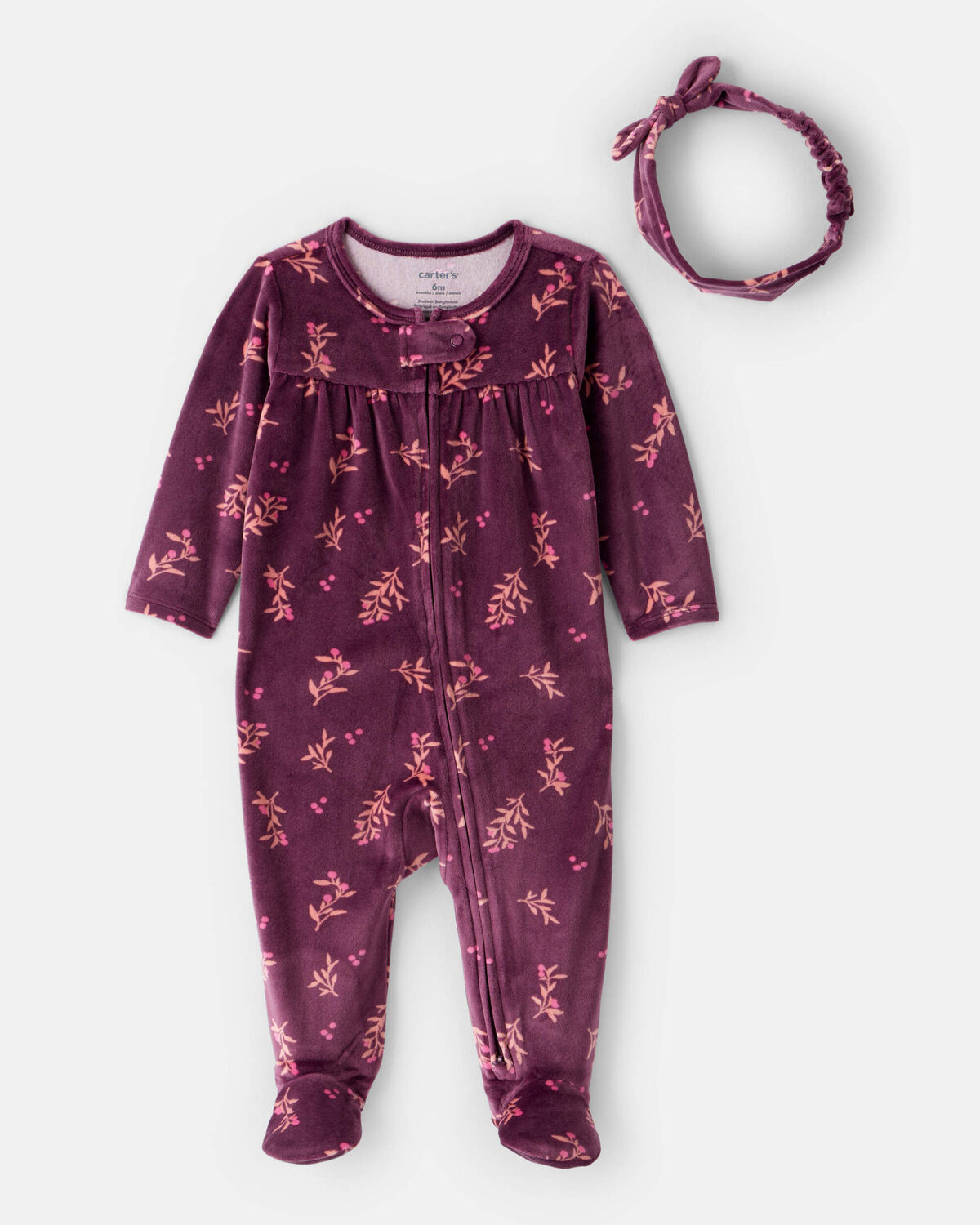 Baby Girl 2-Piece Floral DreamPlush Long-Sleeve Snug Fit Sleep & Play Pajamas - Maroon | Carter's Inc