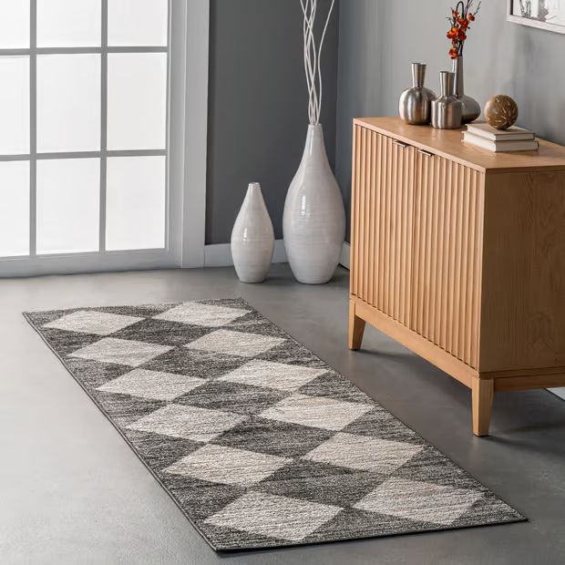 Gray Kayla Checkerboard Tiled 9' x 12' Area Rug | Rugs USA