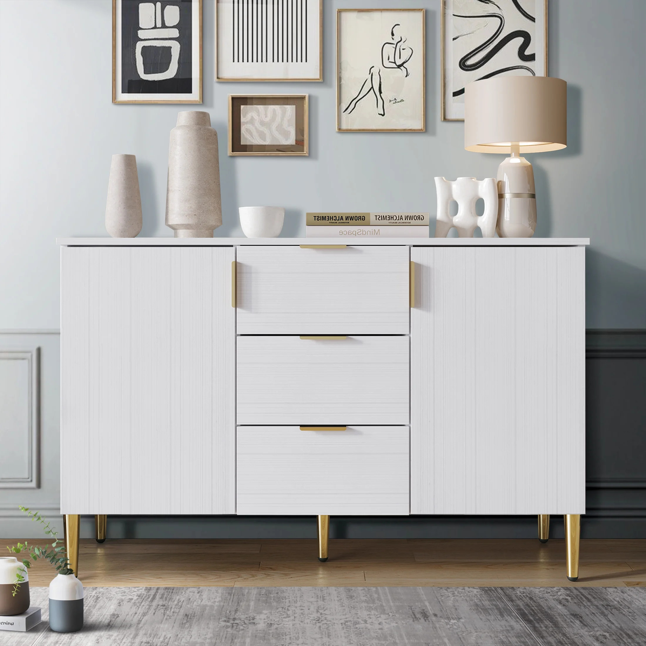 Castle Place Modern 45"L x 30"H Sideboard Accent Cabinet, White - Walmart.com | Walmart (US)