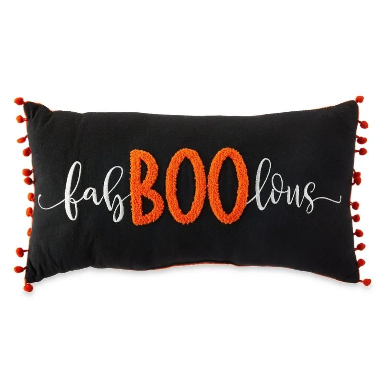 Way to Celebrate Harvest Fall Décor Pillow, 16in x 9in Black Boo | Walmart (US)