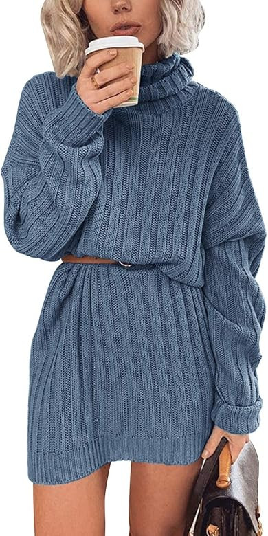 Ospetty Women’s Loose Oversize Turtleneck Long Pullover Sweater Chic Oversized Loose Sweater Dress | Amazon (US)