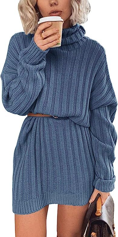 Ospetty Women’s Loose Oversize Turtleneck Long Pullover Sweater Chic Oversized Loose Sweater Dress | Amazon (US)