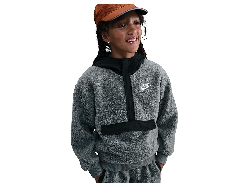 Nike Kids Sportswear Club Fleece Loose 1/4-Zip Hoodie (Little Kid/Big Kid) Kid's Sweatshirt Smoke Grey/Black/White : SM (8 Big Kid) | Zappos