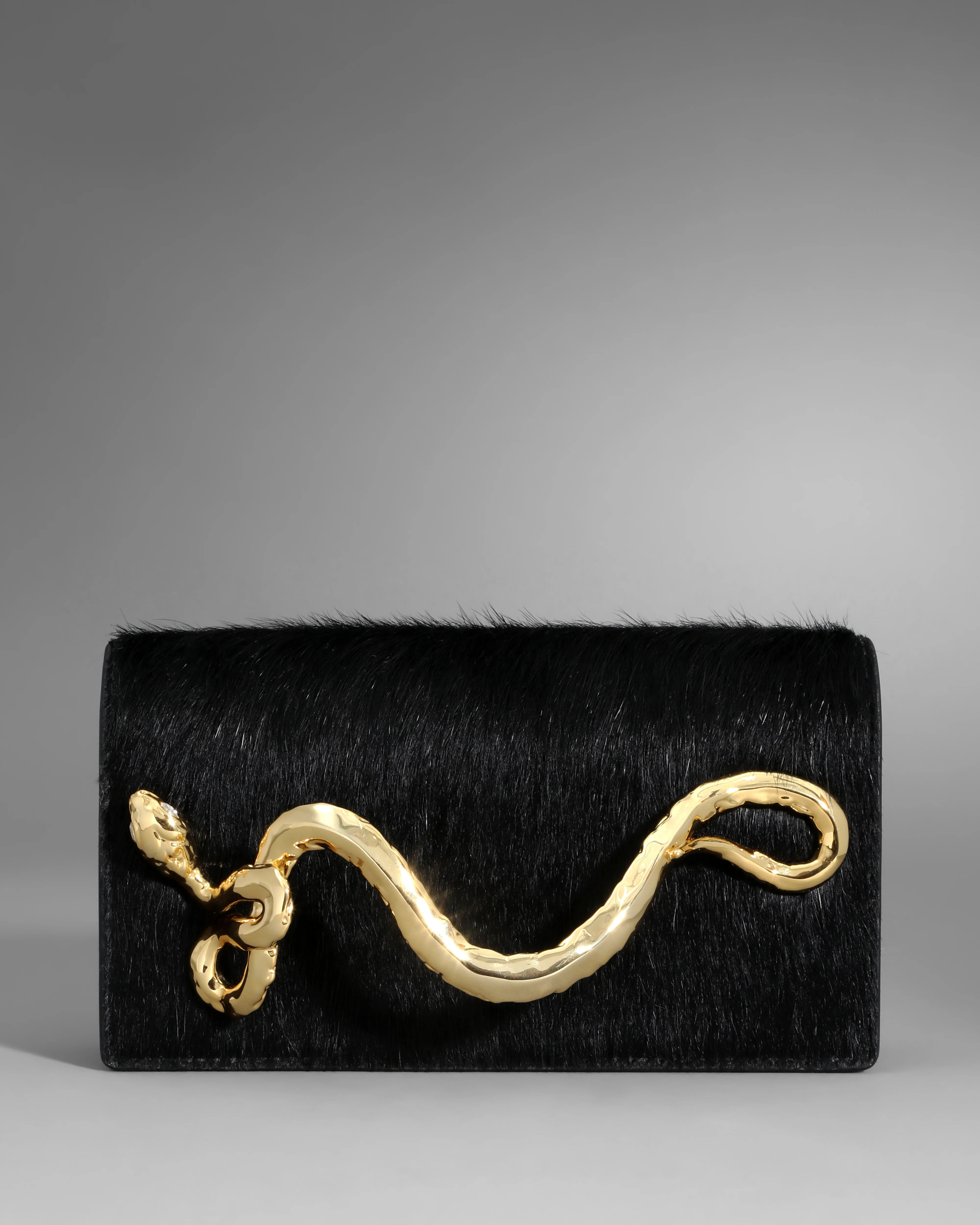 Black Haircalf Serpent Side Handle Clutch | Statement Clutch | Alexis Bittar