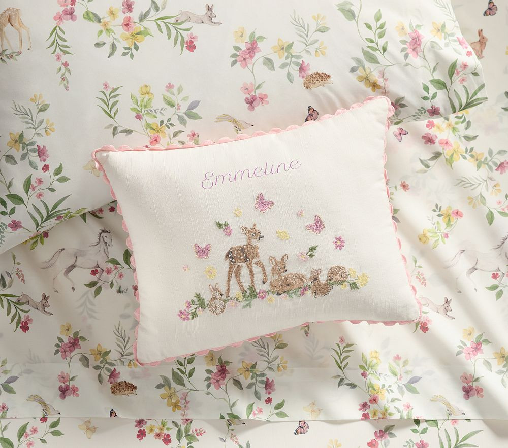 AERIN Embroidered Fawn Personalized Pillow | Pottery Barn Kids