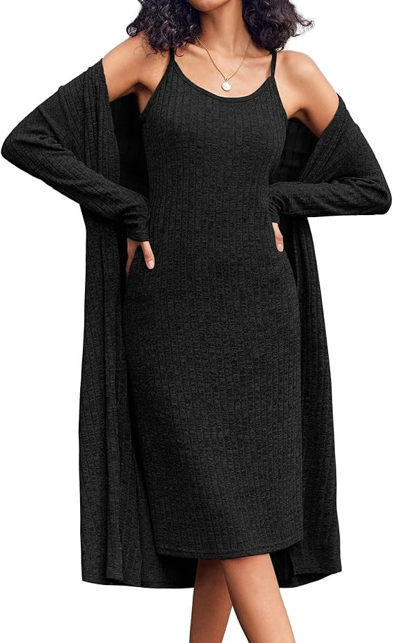 Ekouaer Womens Knit Robe Set 2 Piece Nightgown with Robes Long Sleeves Lounge Sets with Pockets S... | Amazon (US)