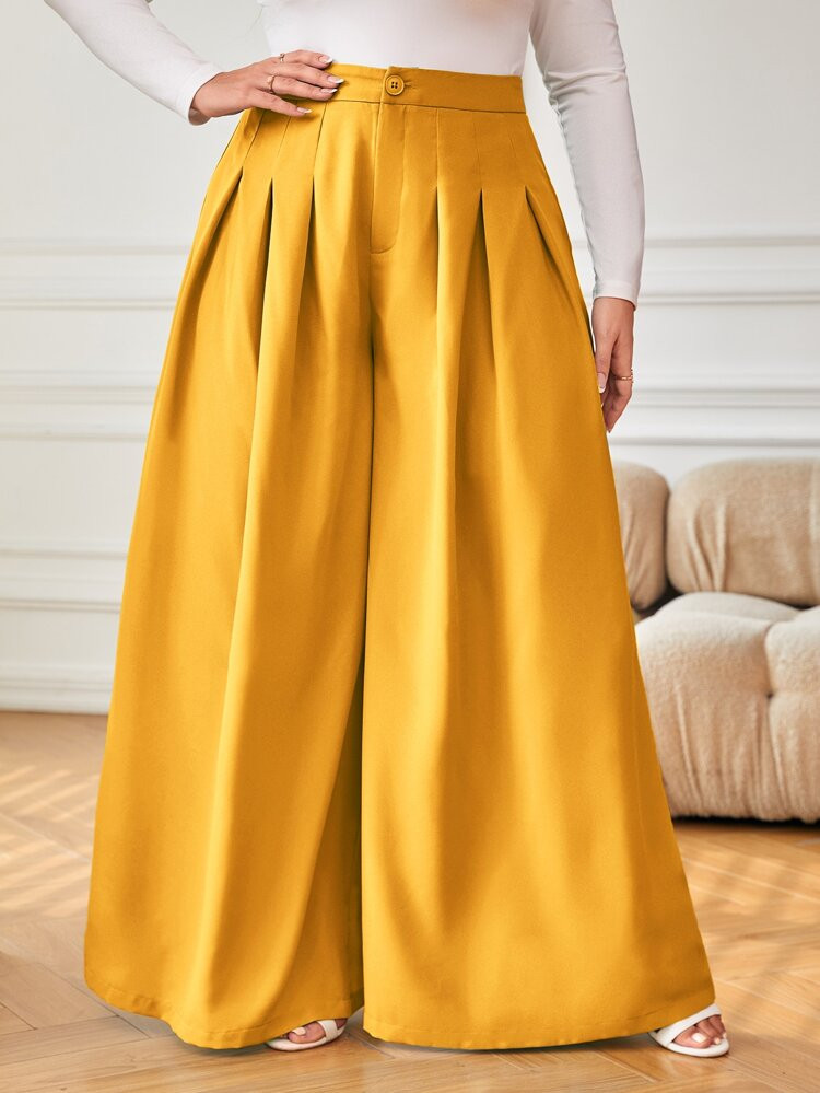 SHEIN Plus High Waist Plicated Detail Wide Leg Pants
       
              
              $16.49 ... | SHEIN