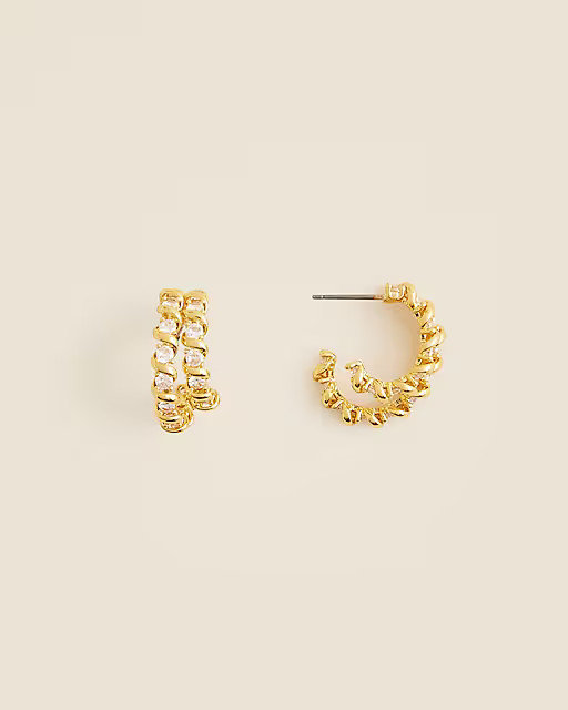 Crystal and gold-tone huggie cubic zirconia earrings | J. Crew US