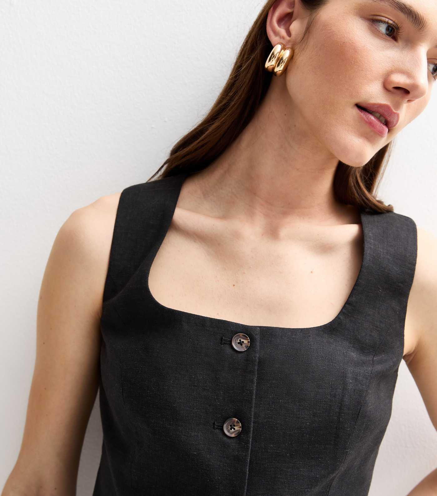 Black Linen Blend Square Neck Waistcoat | New Look | New Look (UK)