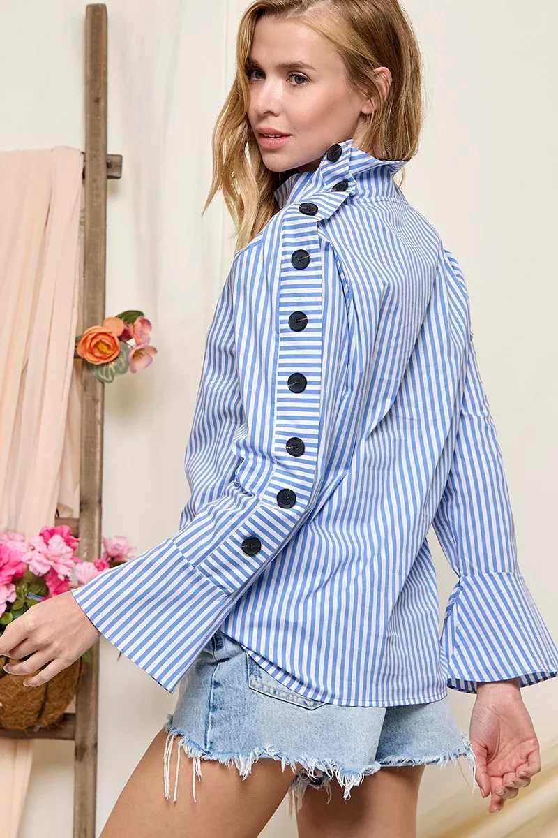 Kya Striped Blouse-Blue | Benaar La