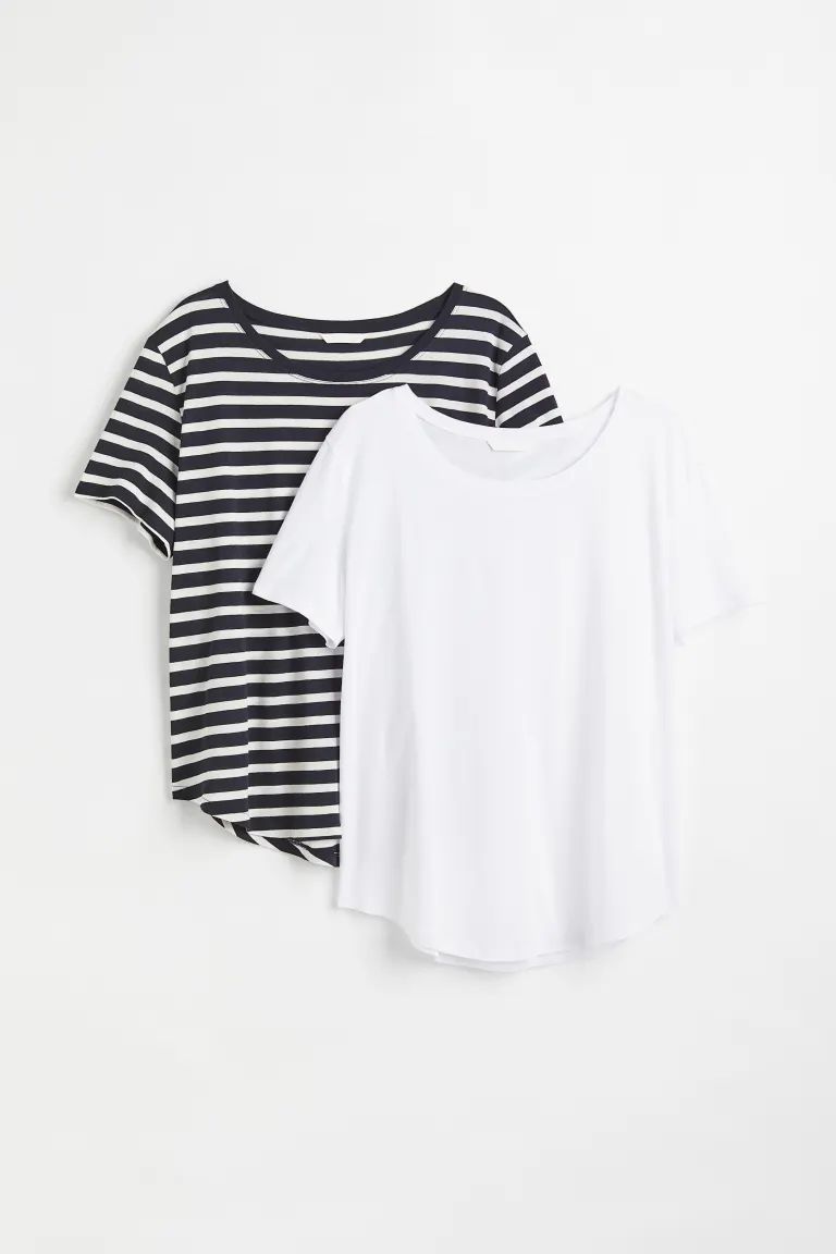 T-shirts in soft slub jersey made from a modal and cotton blend. Wide neckline and gently rounded... | H&M (US + CA)
