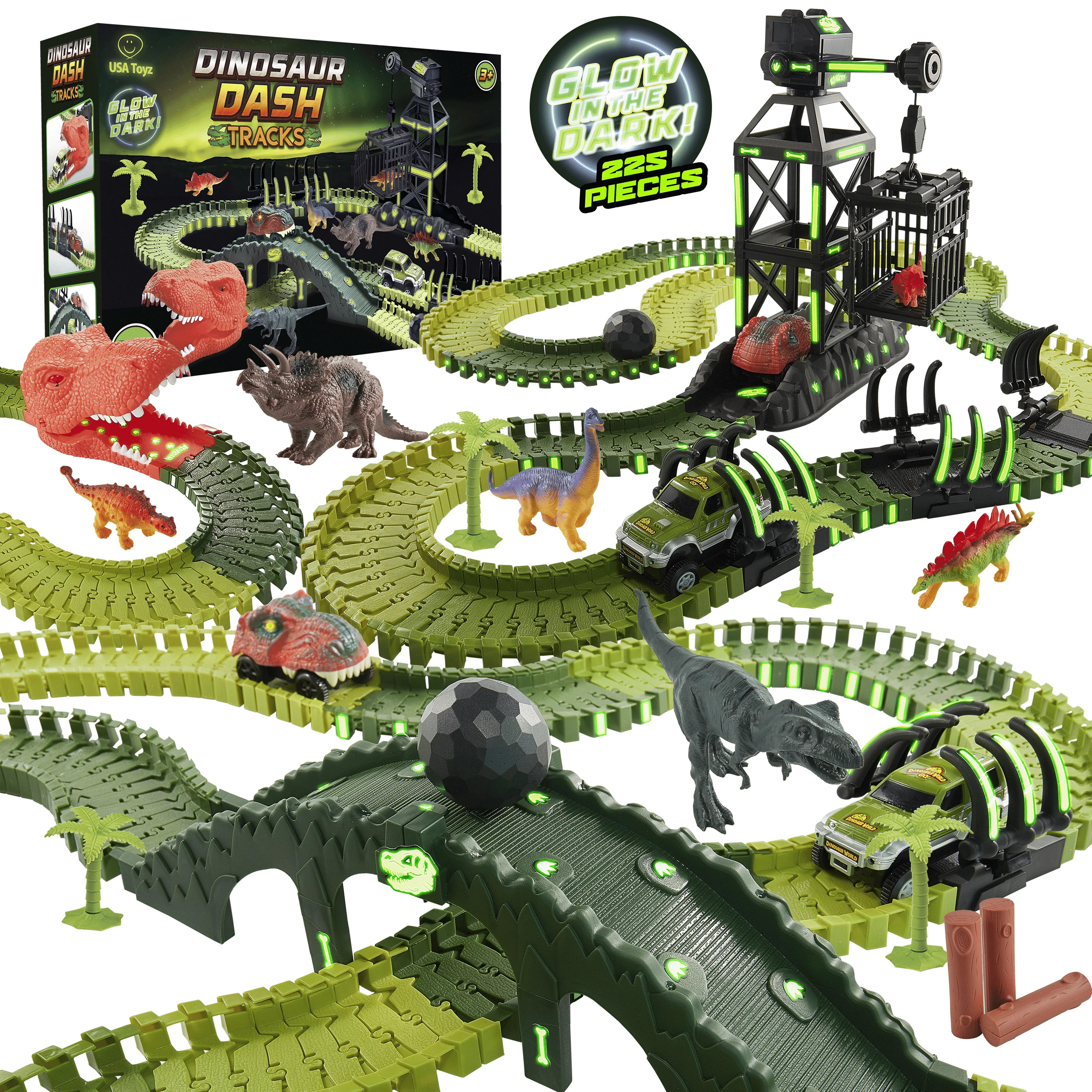 USA Toyz Dinosaur Dash Track STEM Set Toy, 6 Dinosaurs, LED Dino Car, 225 Piece Tracks for Kids A... | Walmart (US)
