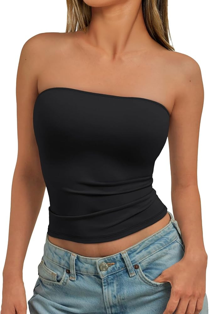 Trendy Queen Women's Strapless Bandeau Crop Top | Amazon (US)