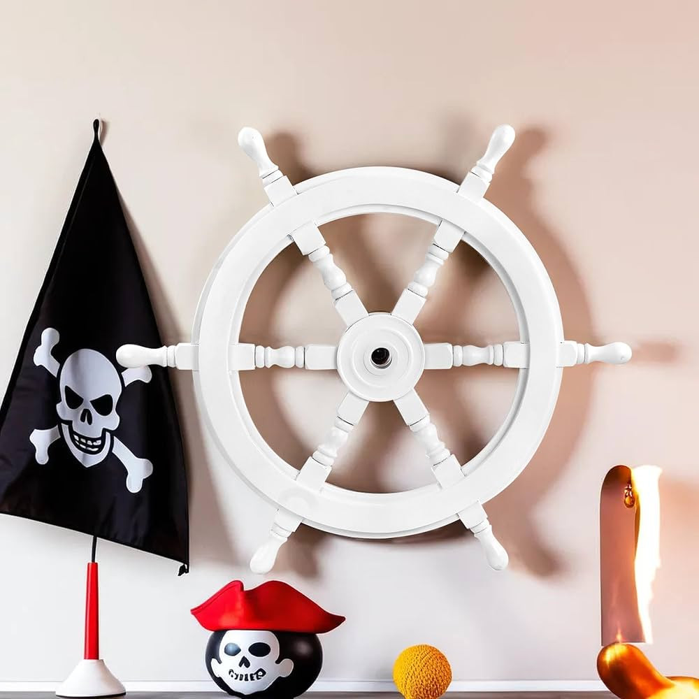 Nagina International White Washed Ship Wheel Wood Ship's Wheels/Wood Ship Steering Wheel/Nautical... | Amazon (US)
