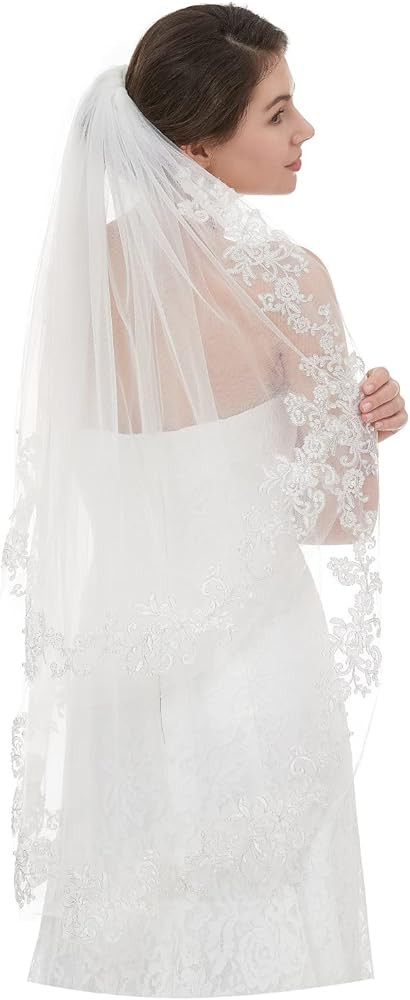 EllieHouse Women's Short 2 Tier Wedding Bridal Veil With Comb L24 | Amazon (US)