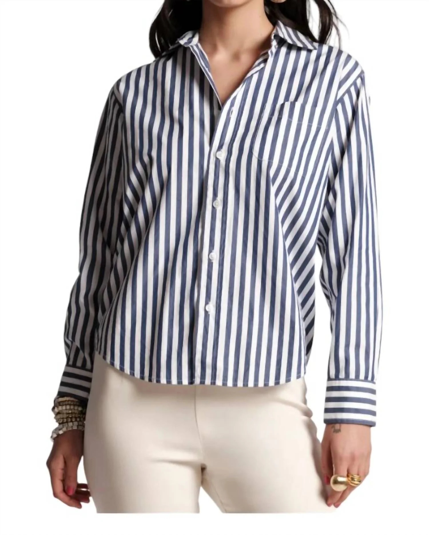 Button Down Stripe Shirt In Stripe Navy/white | Shop Simon