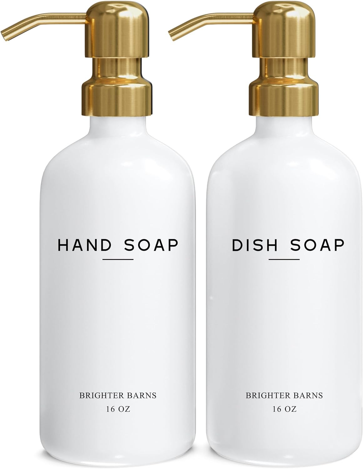 Luxury Glass Hand and Dish Soap Dispenser Set by Brighter Barns - Kitchen Soap Dispenser Set & Stainless Steel Pump - Glass Bottle for Sink - White and Gold Kitchen Accessories for Airbnb, Gift (Gold) | Amazon (US)