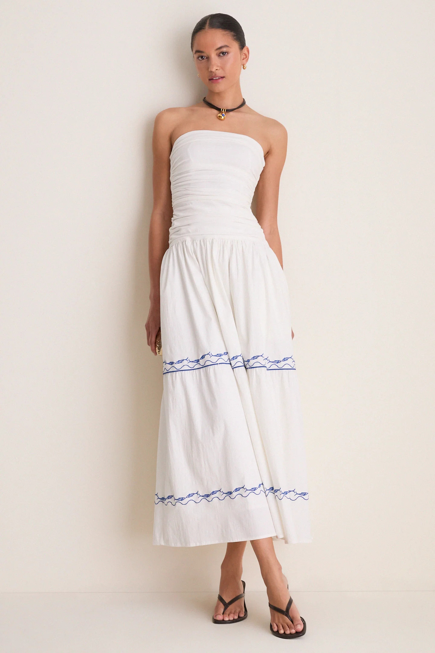 White and Blue Oia Midi Dress | Tuckernuck (US)
