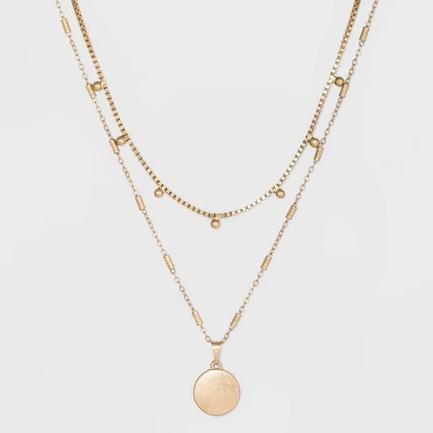 Ball & Medallion in Worn Gold Layer Necklace - Universal Thread™ Gold | Target