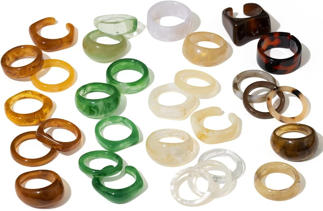 Viva Joya Resin Acrylic Plastic Knuckle Rings for Women, Chunky Trendy Colorful Stackable Jewelry... | Amazon (US)